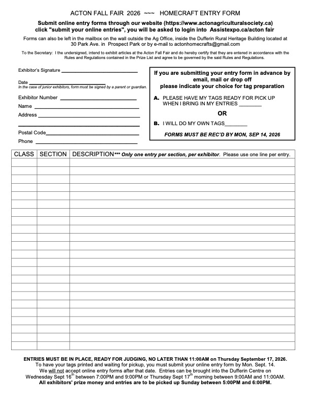 Homecrafts Entry Form