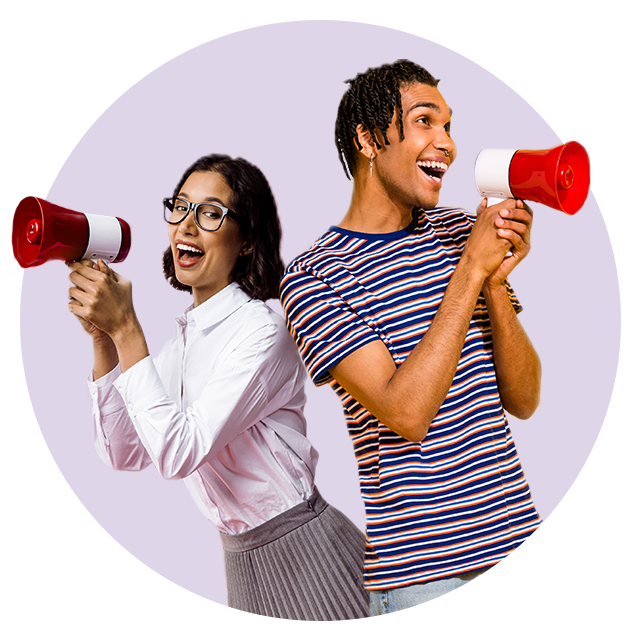 Two young fundraisers with bullhorns