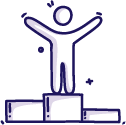 Person standing in first place on a podium icon