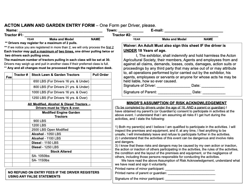 Lawn & Garden Entry Form