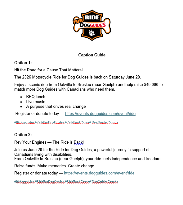Ride Caption Guide 2026