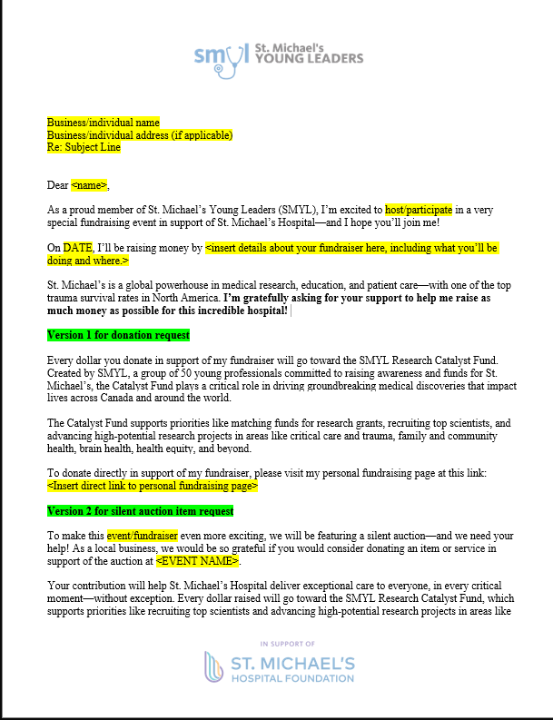 SMYL Appeal for Support Letter