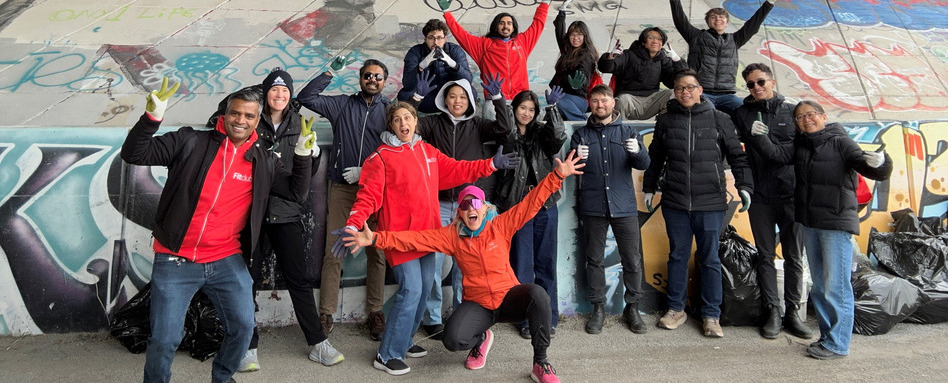 Members of the Kinaxis team pose after picking up litter. Members of the Kinaxis team pose after picking up litter.