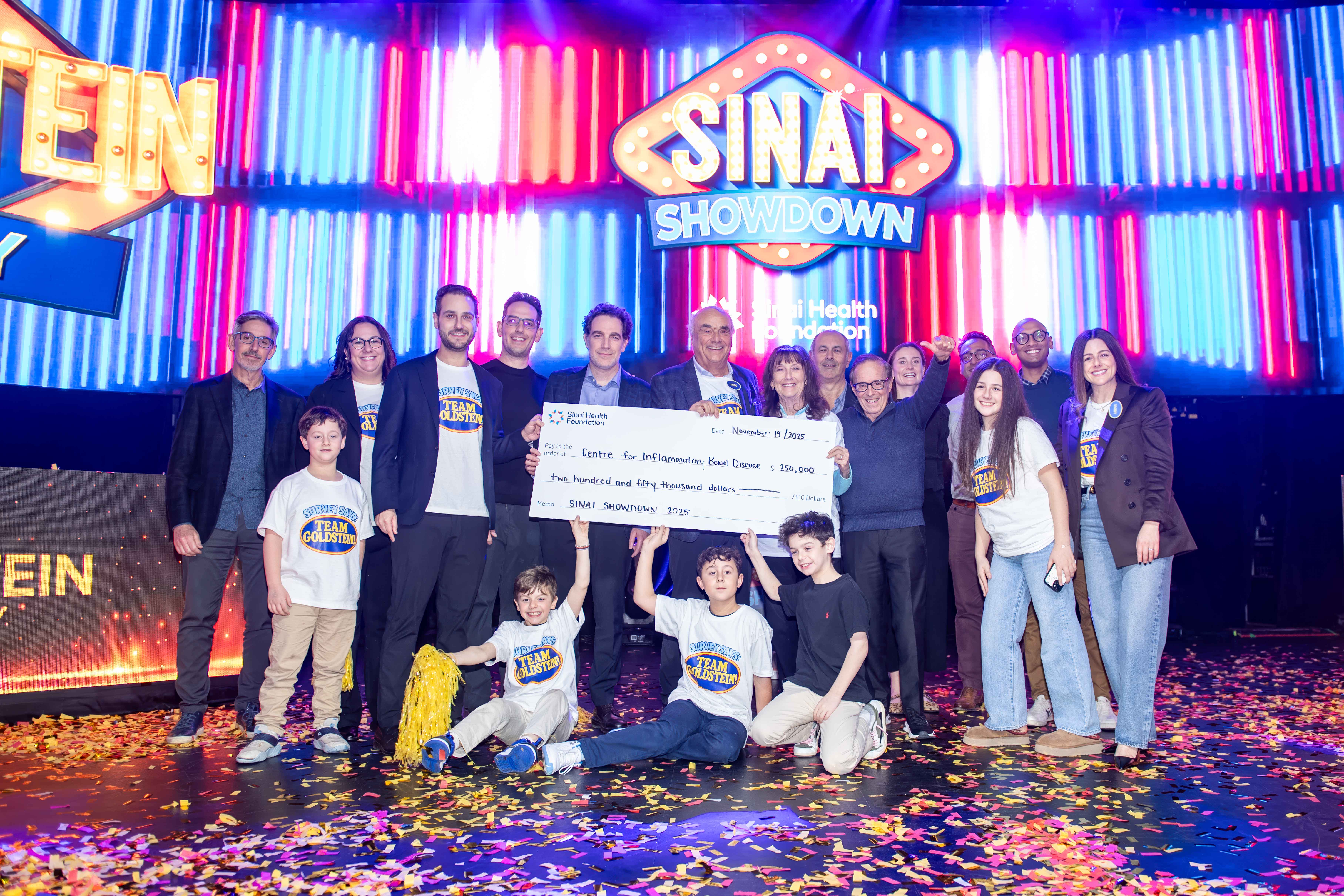 Group picture of the Goldstein family on stage, winners of Sinai Showdown 2025